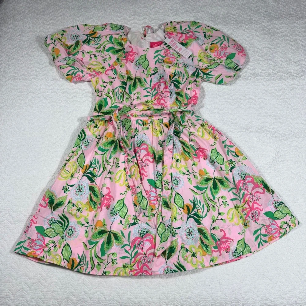 Lilly‎ Pulitzer Knoxlie Dress Women 8 Pink Preppy Floral Puff Sleeve NWT